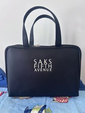 Saks Fifth Avenue Black Satin Toiletry Bag